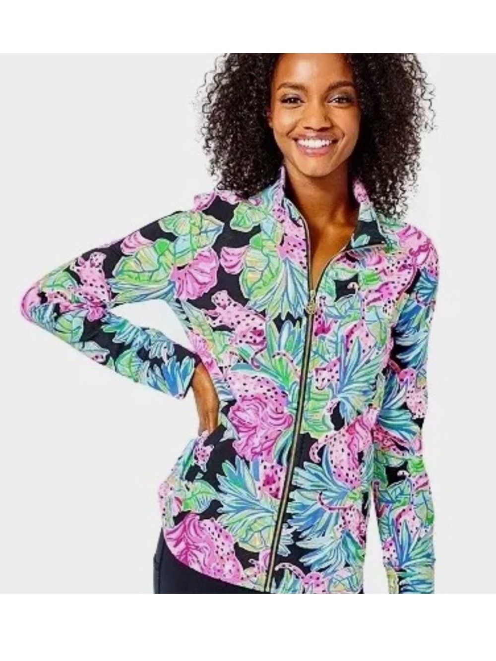 Lilly Pulitzer UPF 50+ Leona Zip-Up Jacket Onyx Jaguar Jungle Size XS NWT